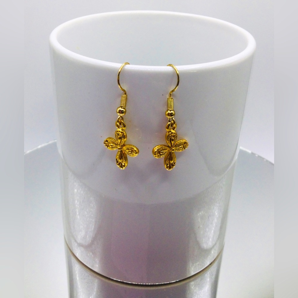 Gold Tone Cross Earrings